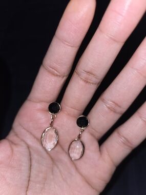 Gold-Tone Drop Earrings with Black and Clear Stones